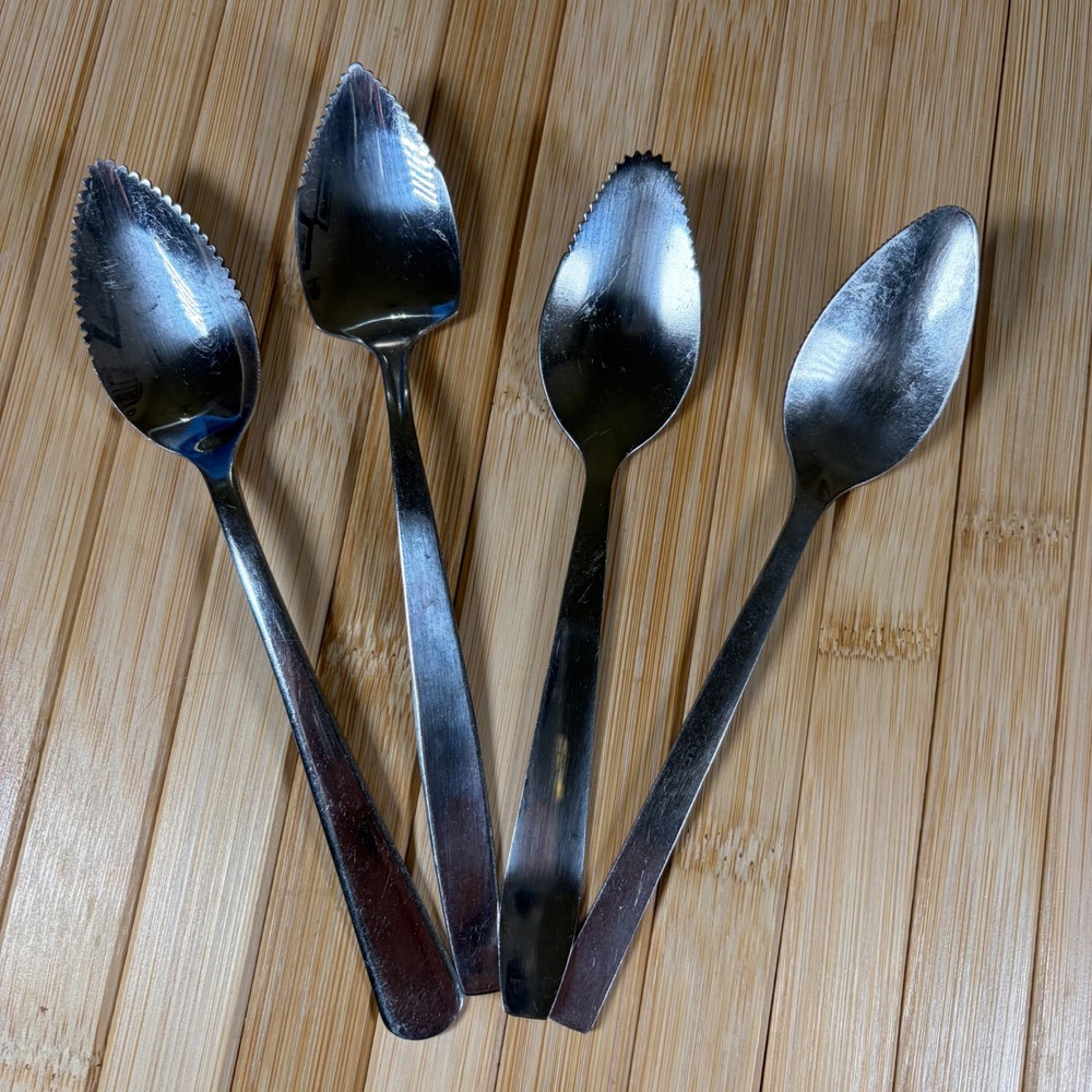 Mixed lot 4 Grapefruit Spoons Stainless Silverplate Serrated Norpro WM Rogers
